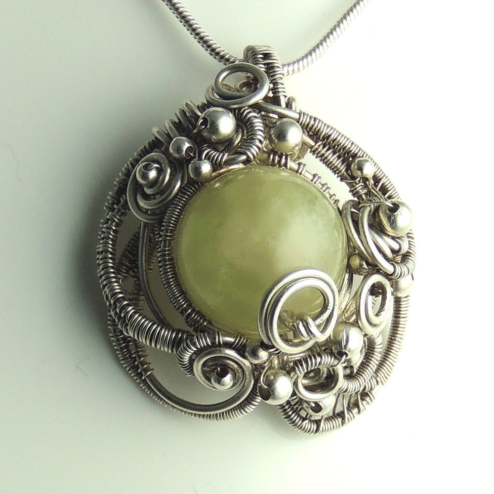 Green Aquamarine , Sterling Silver Sculpted Necklace, Mermaid Amulet