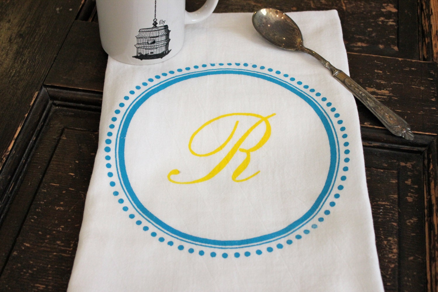 3  Monogramed Tea Towels , Flour Sack Towel, Kitchen Towel, Monogrammed Towel, Personalized Kitchen Towel,Modern Vinatge Market