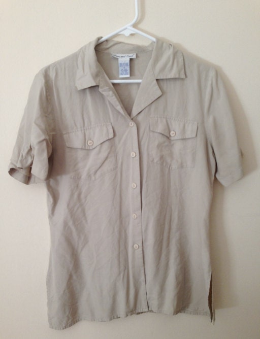 Beige 90s silk button up blouse