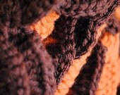 Vintage Afghan Blanket - Striped Orange Brown Crochet Knit Throw
