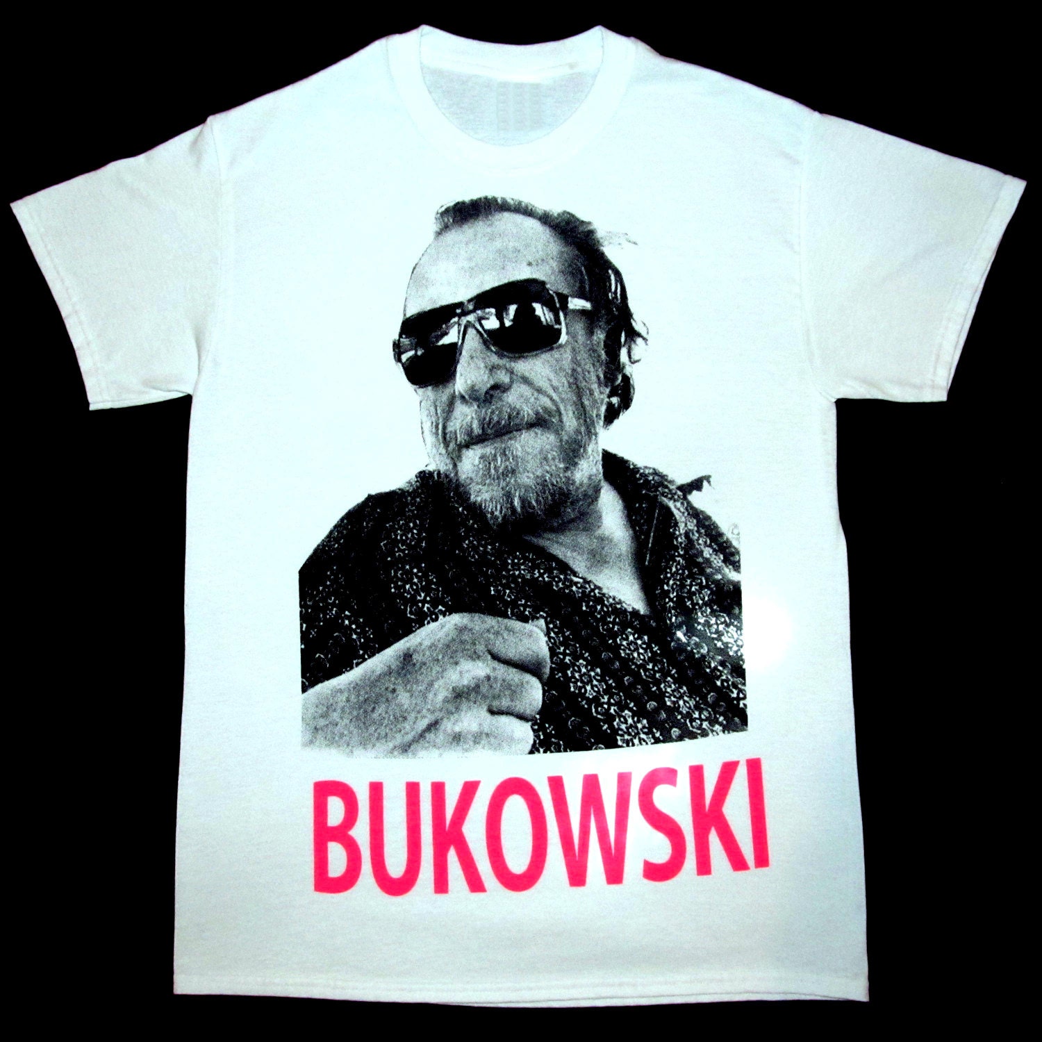 CHARLES BUKOWSKI with sunglasses T-shirt in Hot Pink