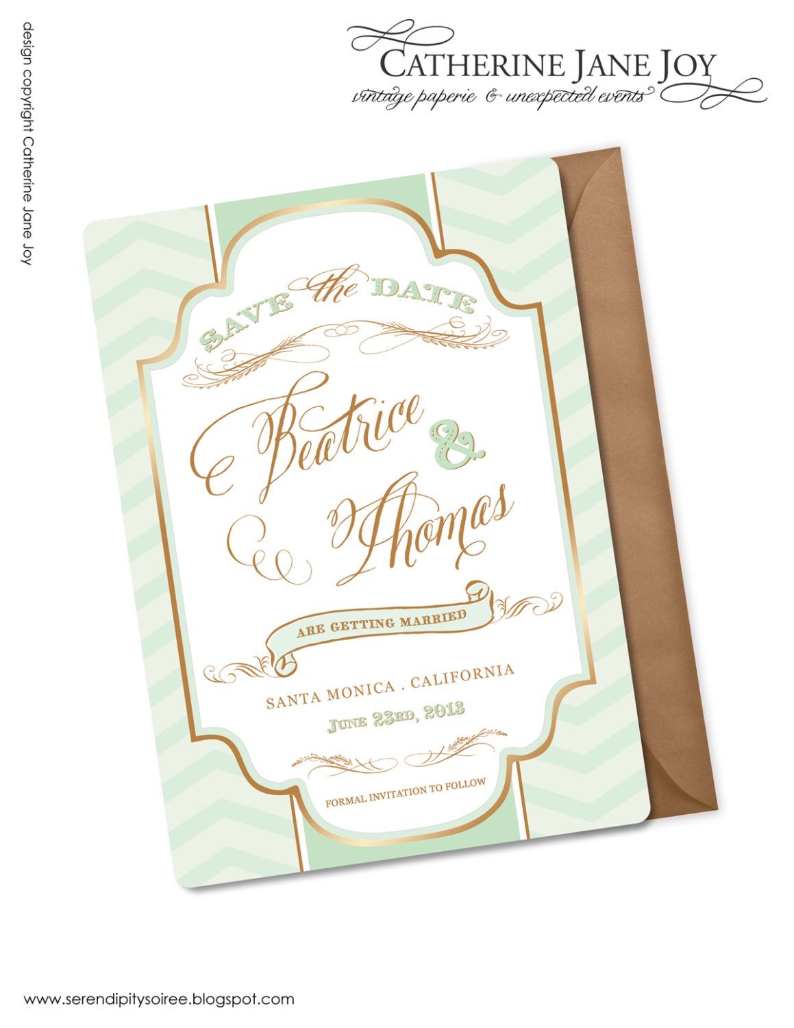 Mint and Gold Luxe - SAVE the DATE - Custom Printable Invitation - The Beatrice Wedding Suite
