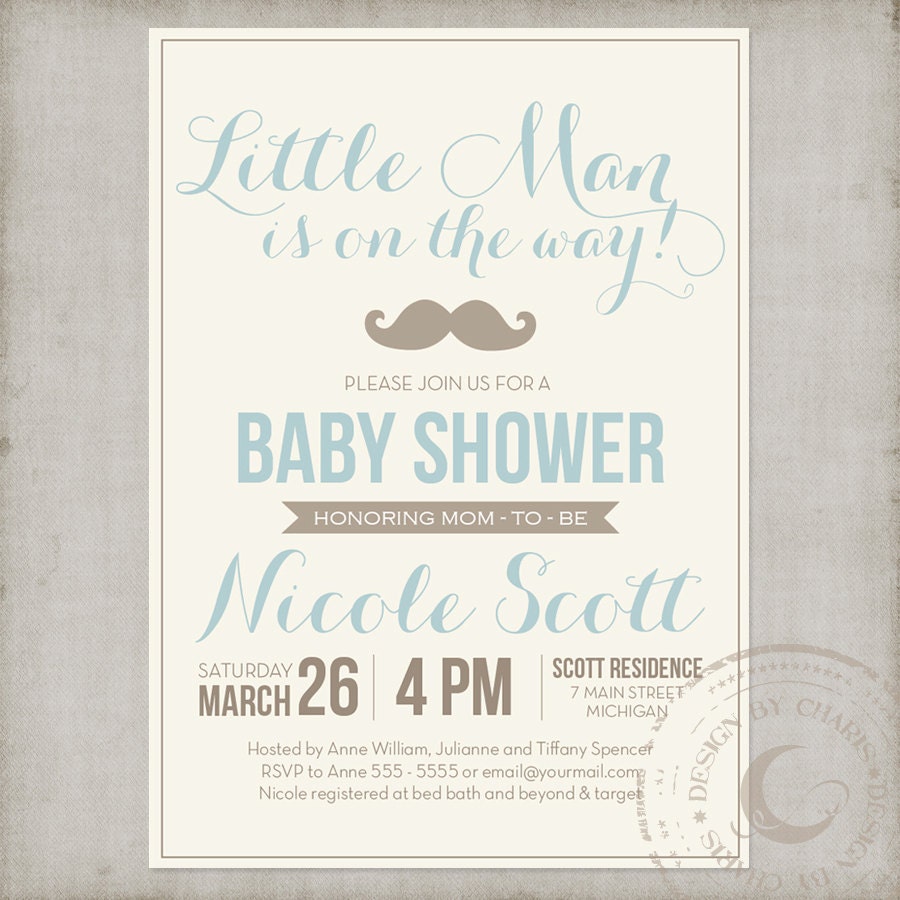 Little Man Mustache Baby Shower Invitation