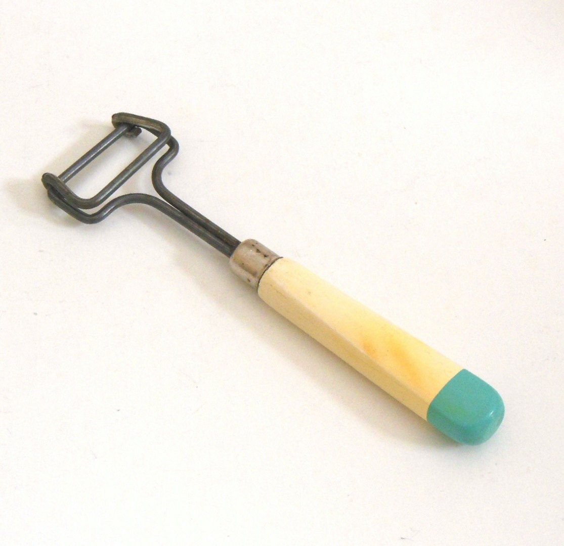 Turquoise Kitchen Utensil Bottle Opener - Wood Handle - Vintage