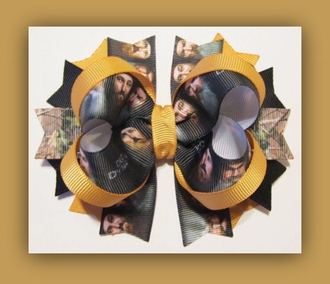 Duck Dynasty Boutique Hair Bow Clip for Girls, Gold, Ready To Ship.