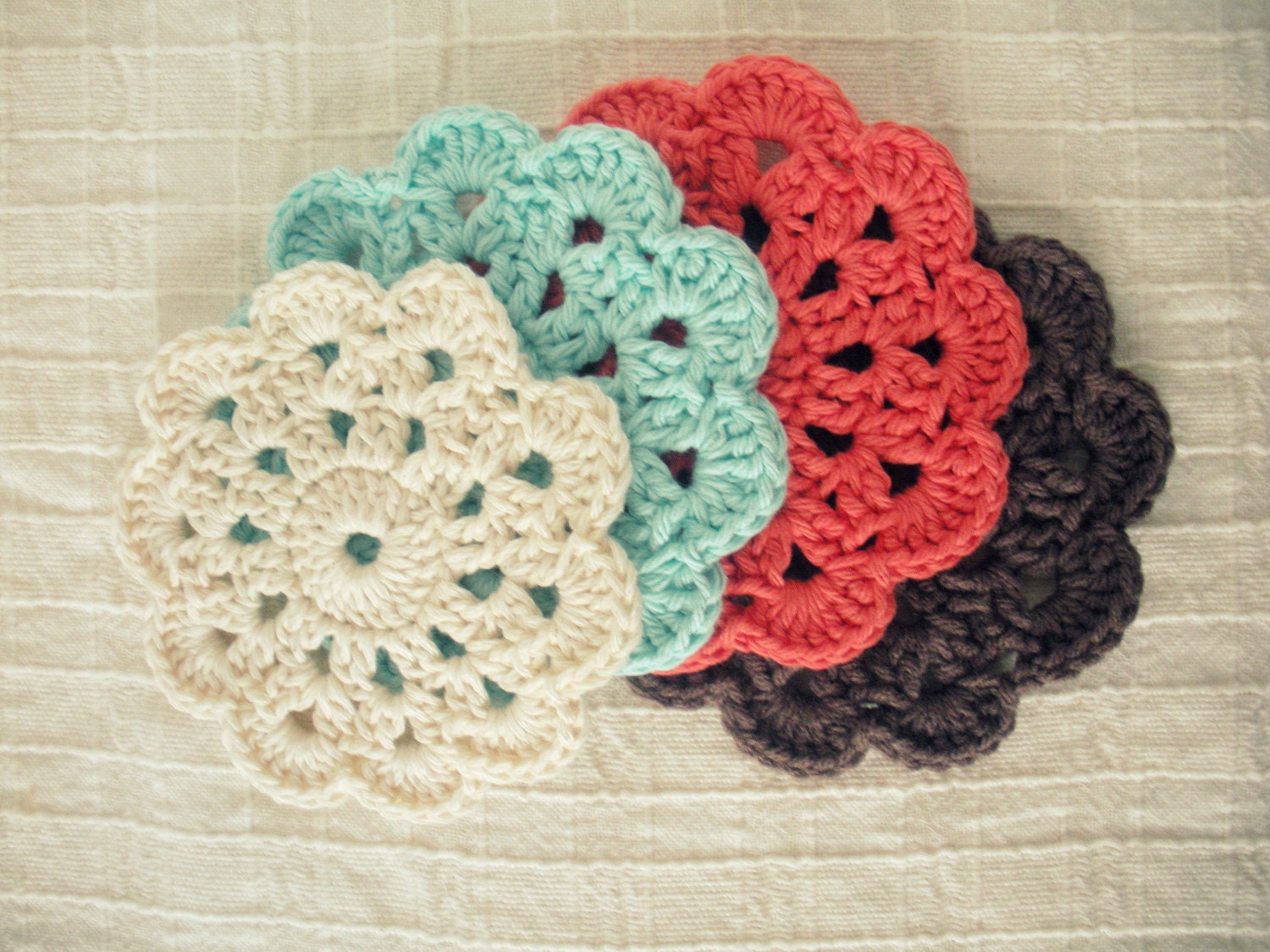 Crochet Flower Coasters Spring Mix Cotton Mothers Day Gift Coaster Set of 4