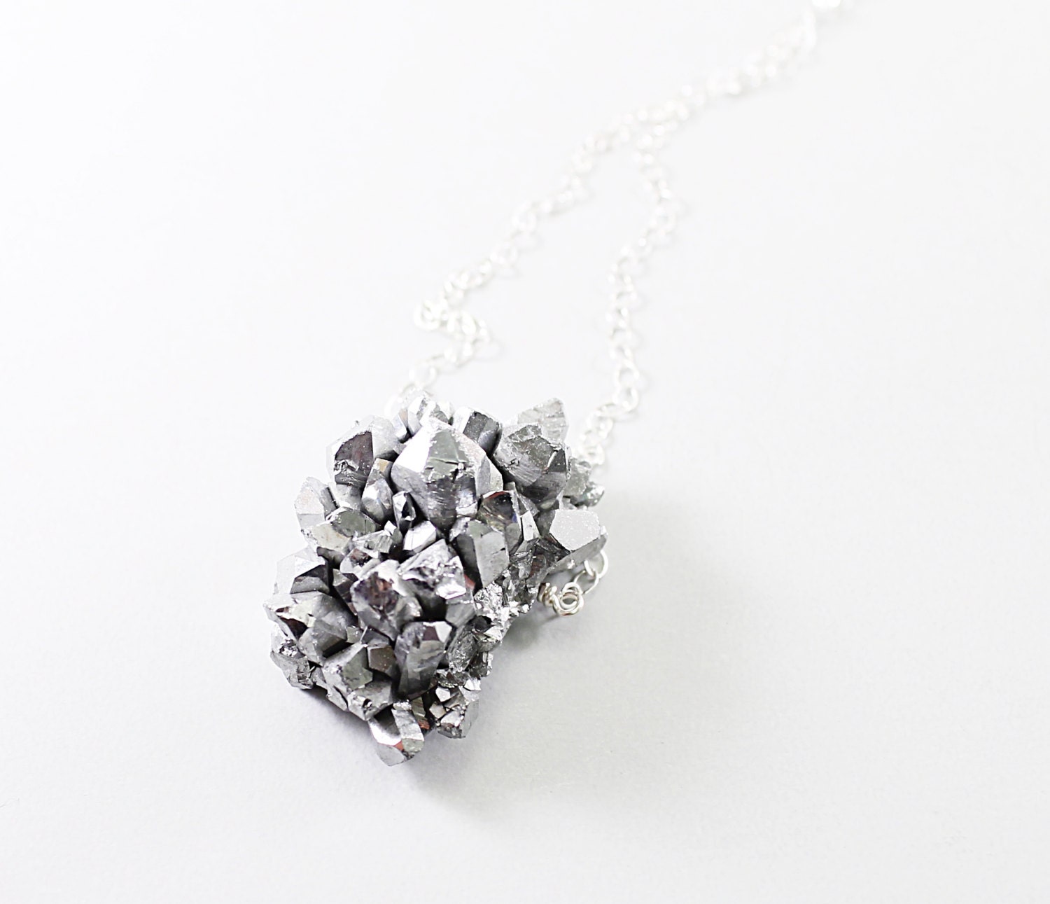 Silver necklace: amethyst druzy necklace titanium necklace drusy pendant, luxury jewelry sparkly gray
