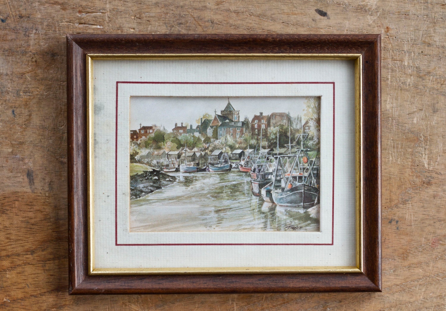 Harbored Boats - Wall Hanging Nautical Home Decor Small Painting - River Rother Rye
