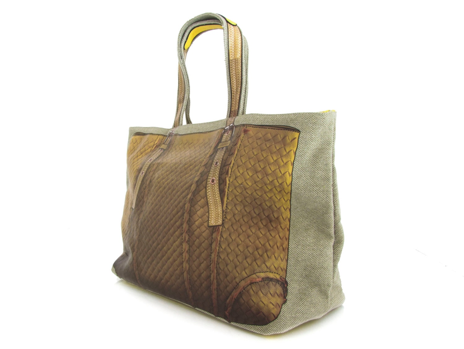Handmade canvas and vegan leather Spring Bag Tote Yellow - the Kelyn - 20% launch discount