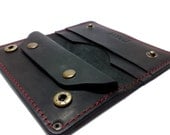 NEW Perfect case for IPhone 5 wallet cell phone from black leather / cards cash and coin purse free monogrammed  personalized / red thread