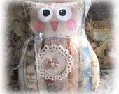 OWL Doll Owl Pillow 7 inch Owl, Soft Sculpture Doll DECOR STRIPES Primitive Handmade CharlotteStyle Decorative Folk Art
