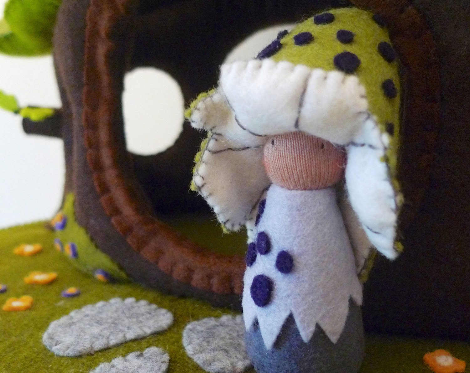 Waldorf inspired natural wool felt stuffed mushroom doll / Nolin