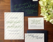 Stripe Calligraphy Wedding Invitation - Custom Design - Letterpress, Flat print, or Digital Files