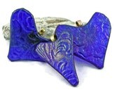 Heart Ornaments Fused Glass Set of 3   Blue Embossed Floral Motif Heart Sun catchers MTO