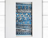 Abstract primitive pattern lino print with mount