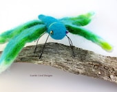 Wool Felt Dragonfly - Aqua and Green Needle Felted Soft Sculpture Insect