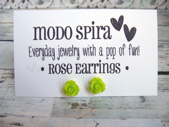 Neon Green Rose Earrings