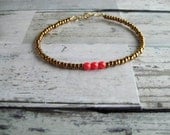 Bronze/Coral Red Beaded Bracelet