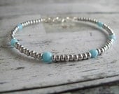 Silver/Light Blue Beaded Bracelet