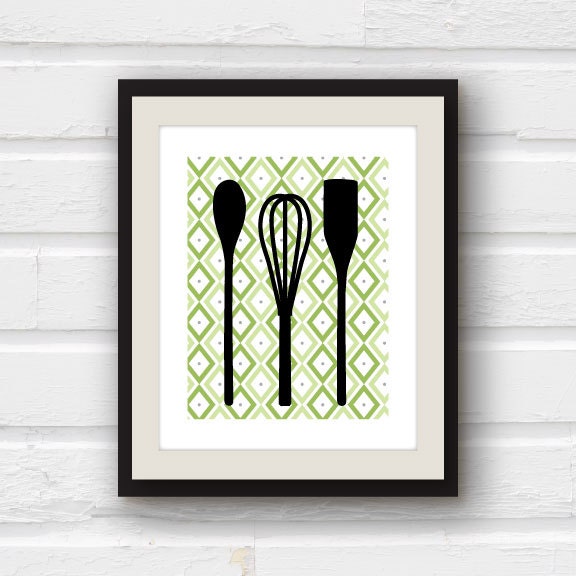 Kitchen Decor - Kitchen Utensils - Spatula, Whisk, Spoon Kitchen Art - 8x10 Kitchen Print