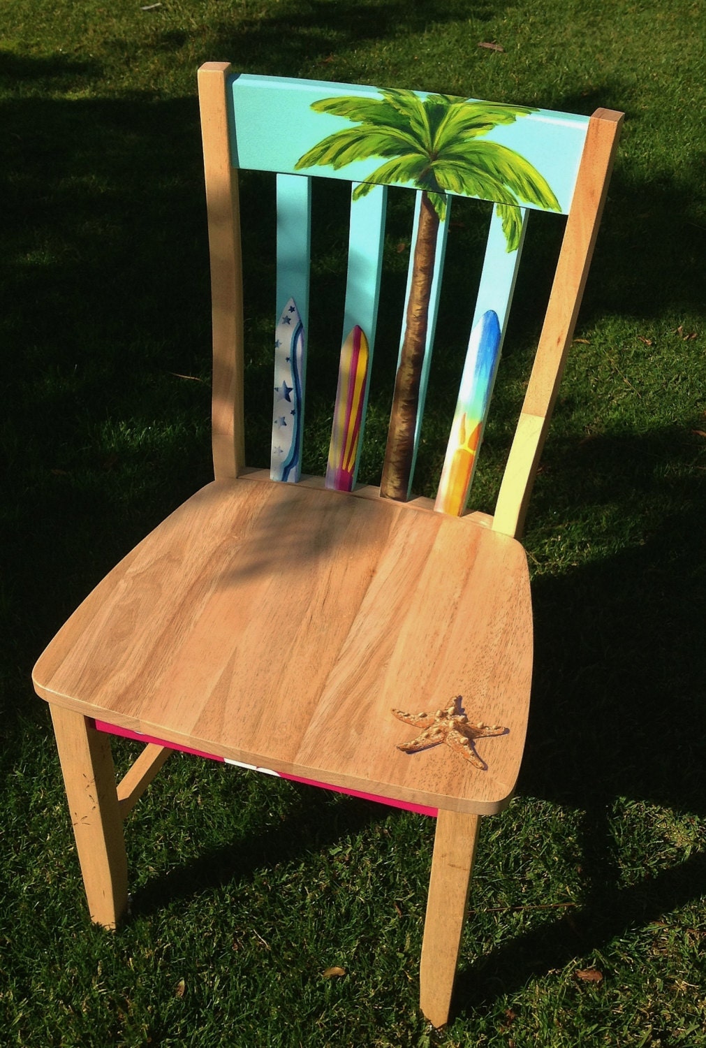 Hand painted girl's surfboard themed accent chair