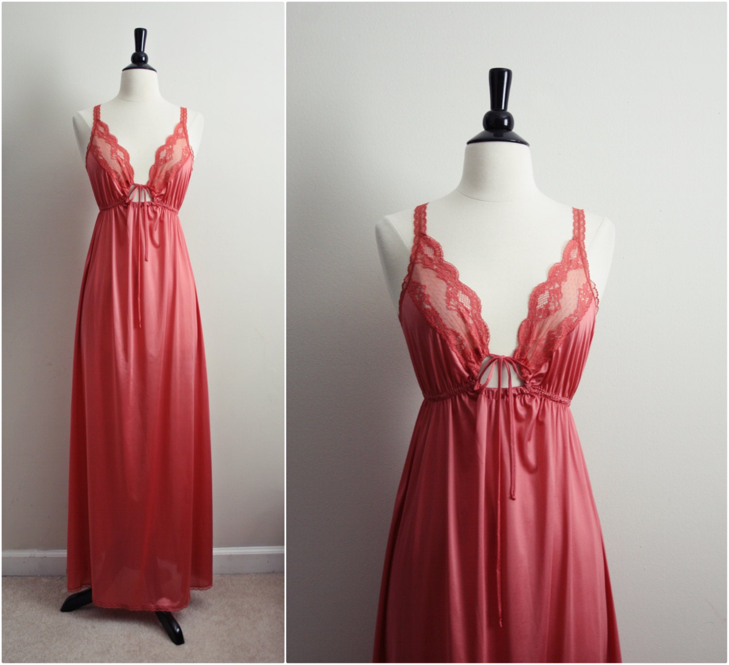 Vintage 70's Miss Elaine Nightgown Slip Dress. Full Slip. Size S/M