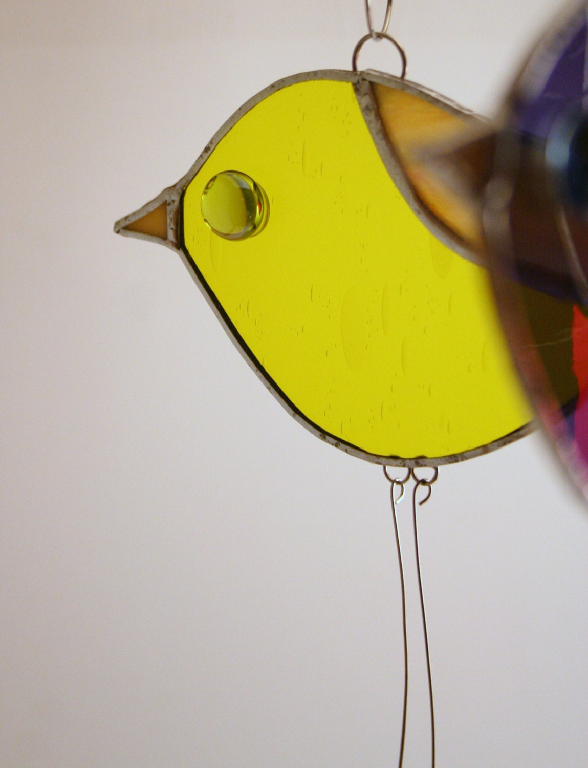 Canary Yellow Stained Glass Bird Ornament with Swingy Legs