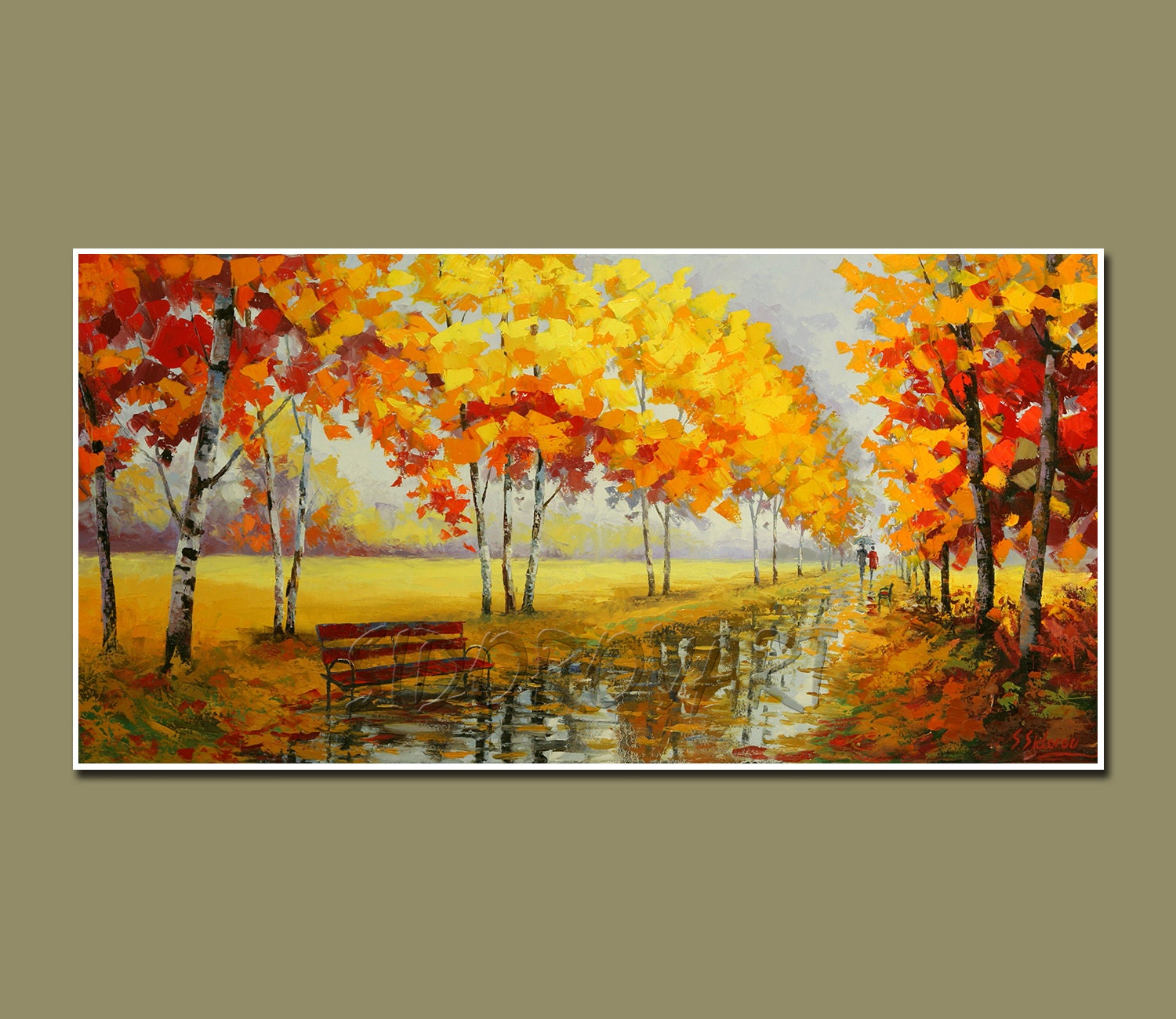 Art Print of- Original Oil Painting- FALL ALLEY Series-Canvas Print-Giclee Print- LANDSCAPE Painting ,Aspens Painting  Size 26inX13in
