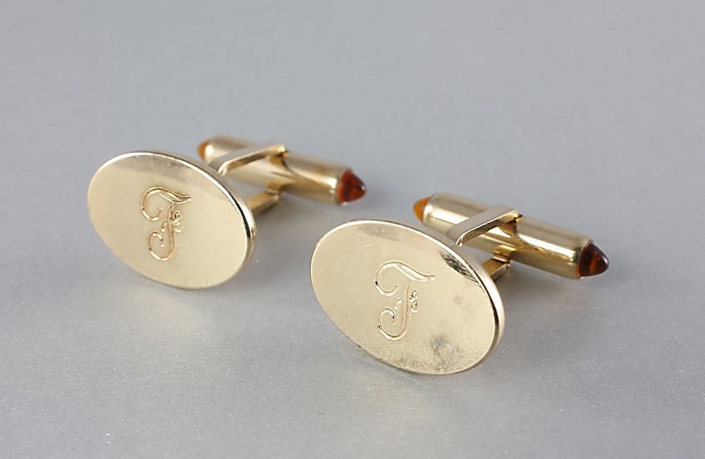 Vintage Cufflinks Krementz initial F Victorian Revival