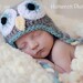 Owl Earflap Baby Hat Grey, Blue, and Yellow