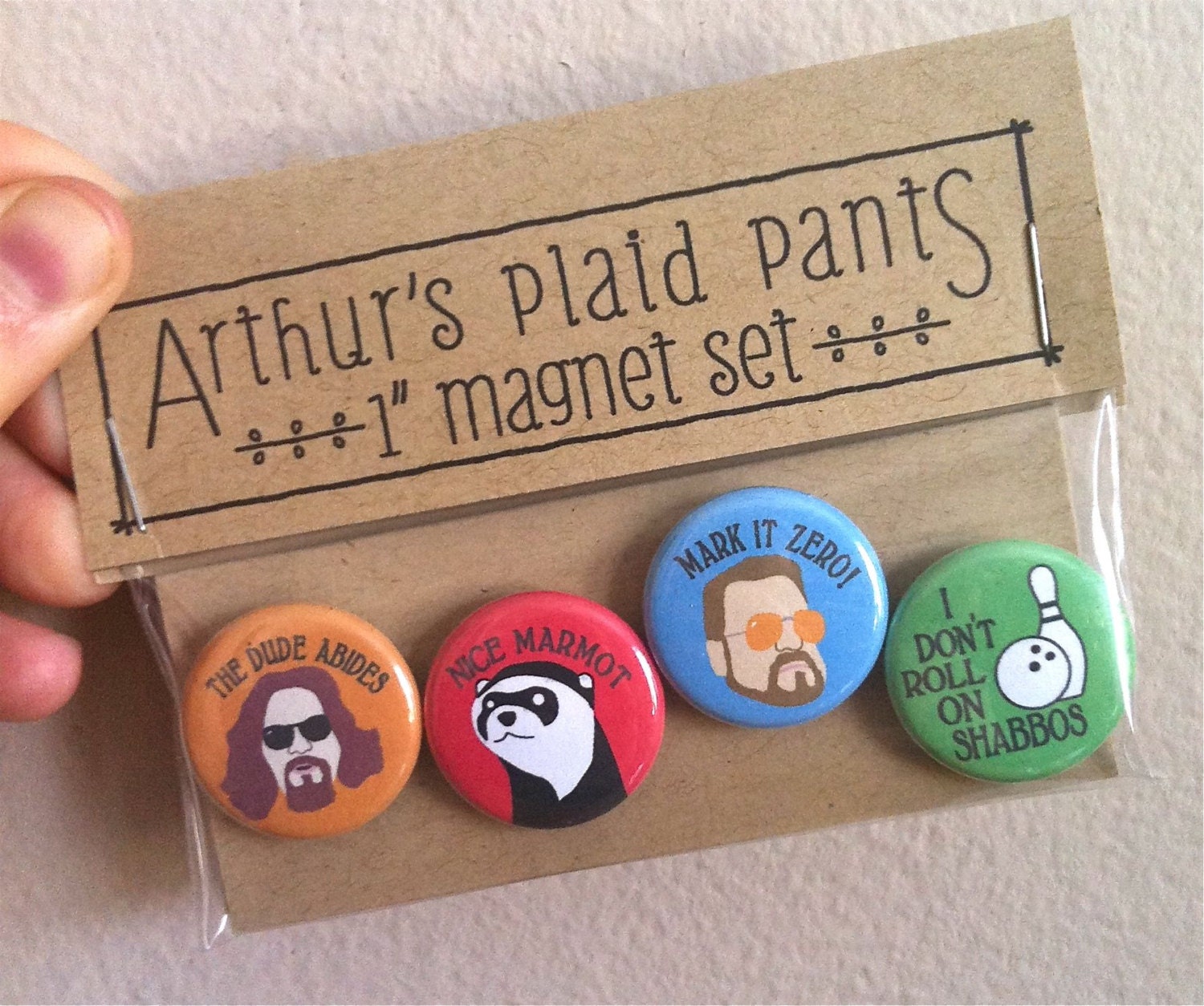 Big lebowski magnet set, the dude, the dude abides, nice marmot, Walter Sobchak, magnet set