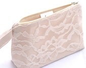 Lace Bridesmaid Gift Wristlet Clutch - Bridal Wedding Accessory in Champagne and Ivory lace