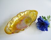 Vintage Carnival Glass Dish - Relish Dish Indiana Glass Lily Pons Pattern in Marigold