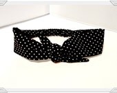 Retro Bow Tie Black Dot Head Scarf Rockabilly Tie Headband Headscarf Vintage