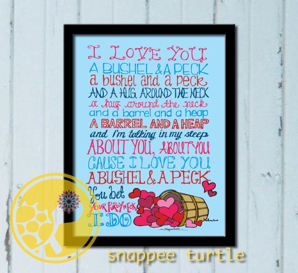 I Love you a Bushel and a Peck, 8x10 Art Print, Original Hand Drawn Ink Illustration, Nursery Art, Gift