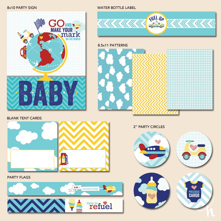 Instant Download - Cars & Airplanes Baby Shower - "Hostess Essentials" PRINTABLE Party Collection