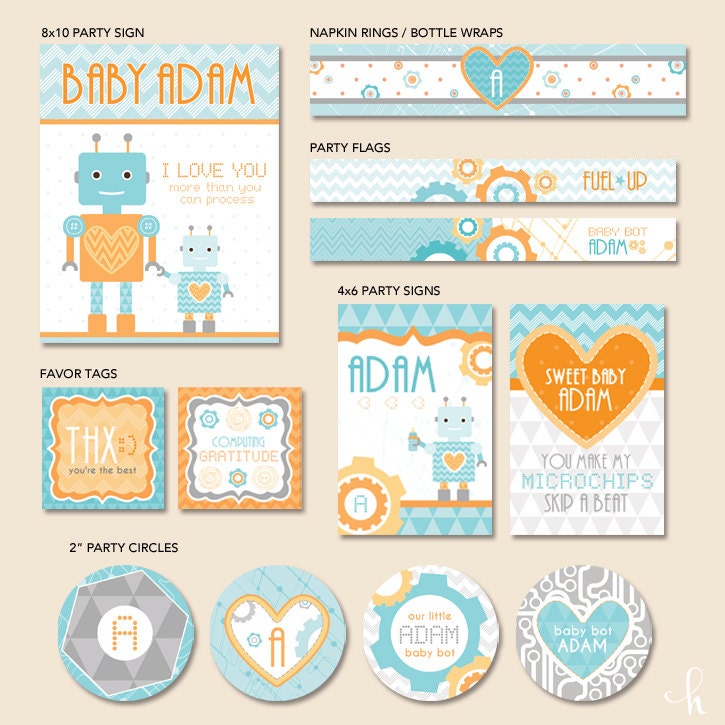 Custom Robot Baby Shower - PRINTABLE Party Collection