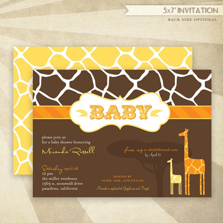 CUSTOM Mod Giraffe Baby Shower - PRINTABLE Invitation - (Yellow) HWTM