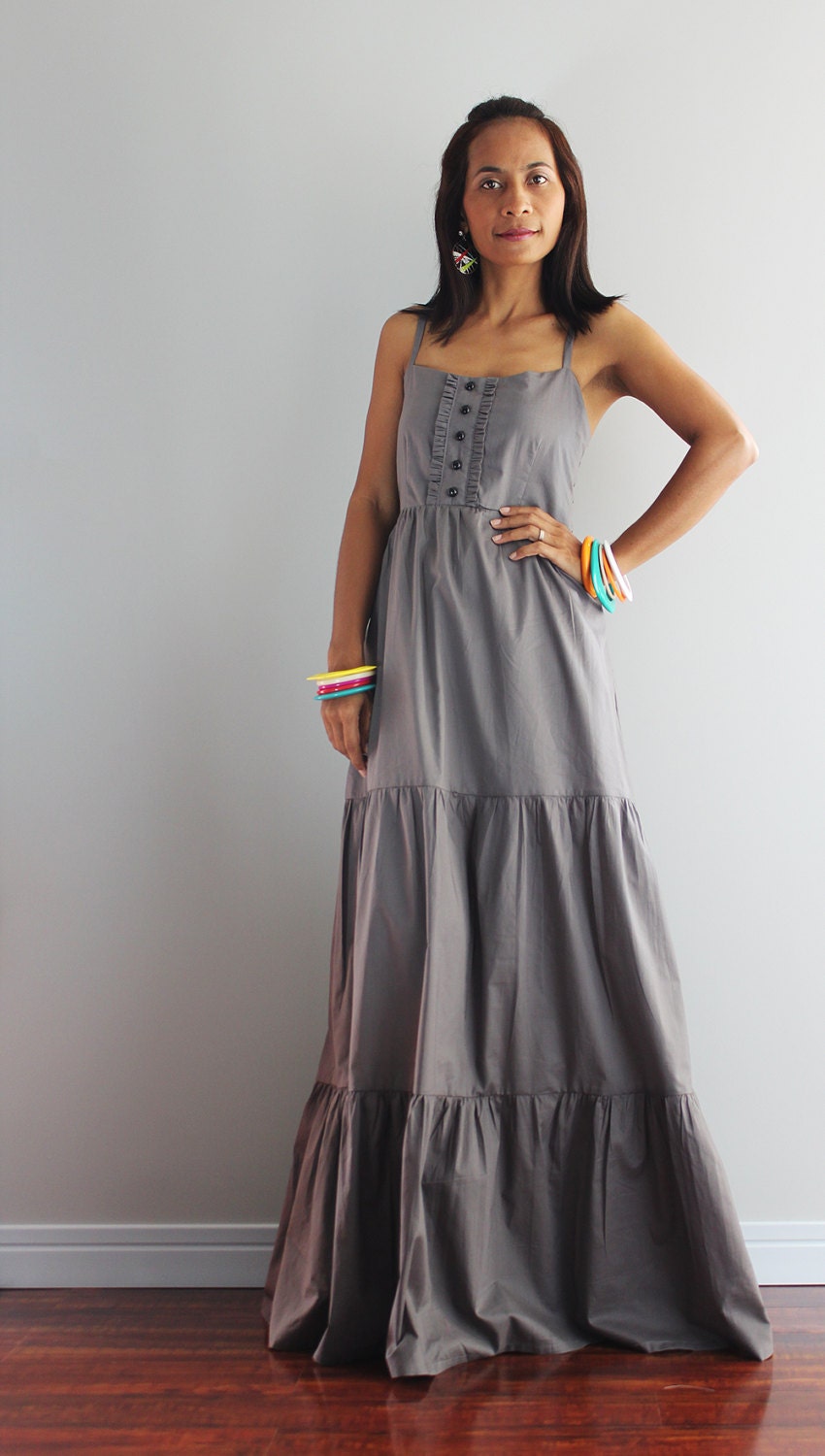 Long Maxi Dress - Bridesmaid Halter Grey Dress  : Summer Romance Collection