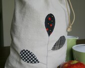 cotton produce/storage bag in red & black leaves