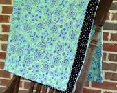 Large Baby Blanket Black with White Dots and Butterflies