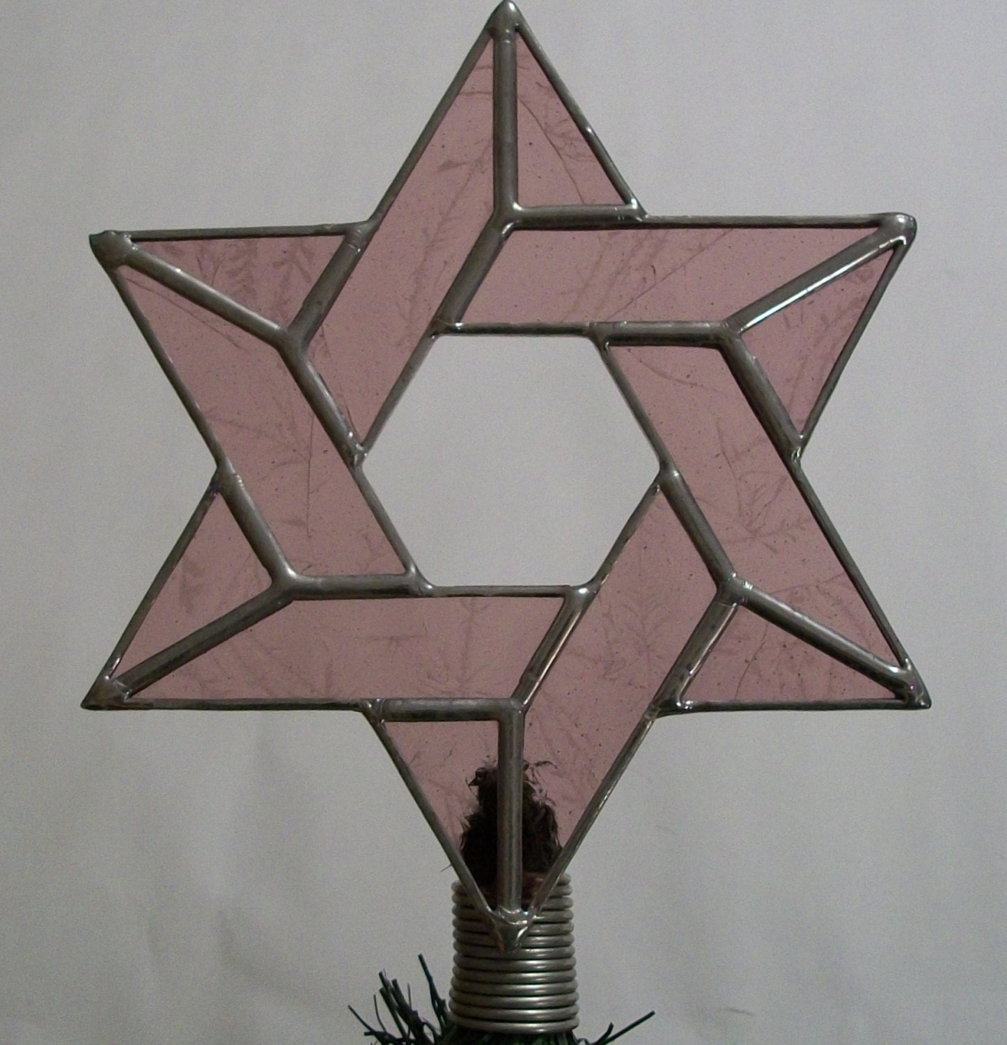 Glass Star of David Tree Topper, Hand Made for Blended Families
