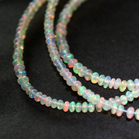Ethiopian Welo Opal Smooth Rondelles, Mini Strand AAAA Rainbow Fire Precious Gemstone October Birthstone