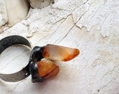 Adjustable Agate Ring, beautiful raw Oregon Stones, orange golden amber clear, Unique miniature landscape