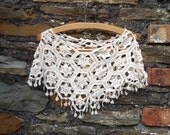 Vintage 70s  Lace Guipure  Crochet  Fringe Vest tank top poncho collar t shirt Broiderie Anglaise Hippie Boho  One size