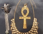 Vintage pendant necklace jewellery jewelry Gothic Celtic Poisen locket ring Anka JOB LOT costume gold silver