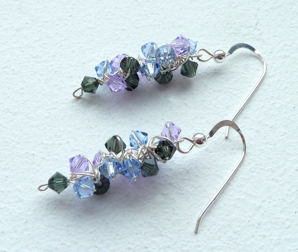 Dangle Earrings Blue Purple Grey Sterling Silver