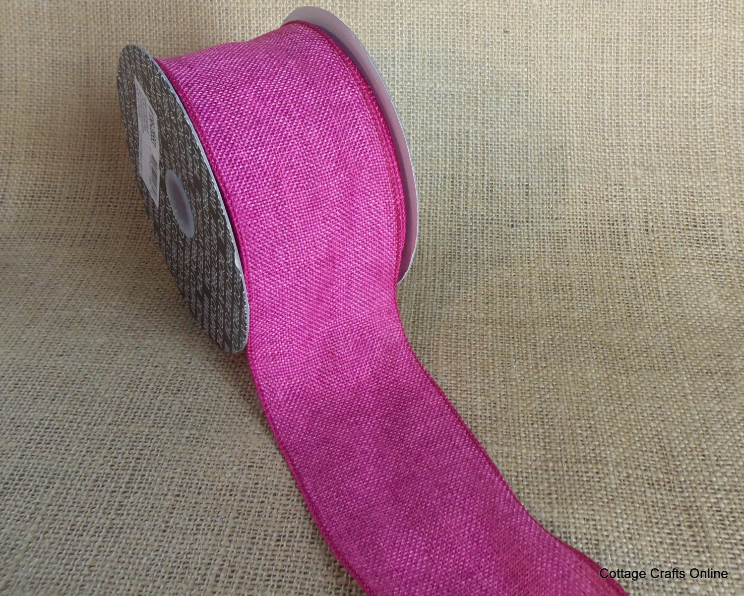 Wired Ribbon 3" Burlap Look Fuchsia Pink 3 YARDS Fine Burlap Pink