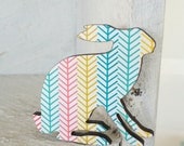 Colour Brush Jack Rabbit - Paper Overlay Wooden Laser Cut Brooch