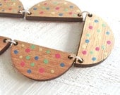 Scalloped Wooden Confetti Necklace - Hand Painted - Pink, Blue, Yellow and Green.